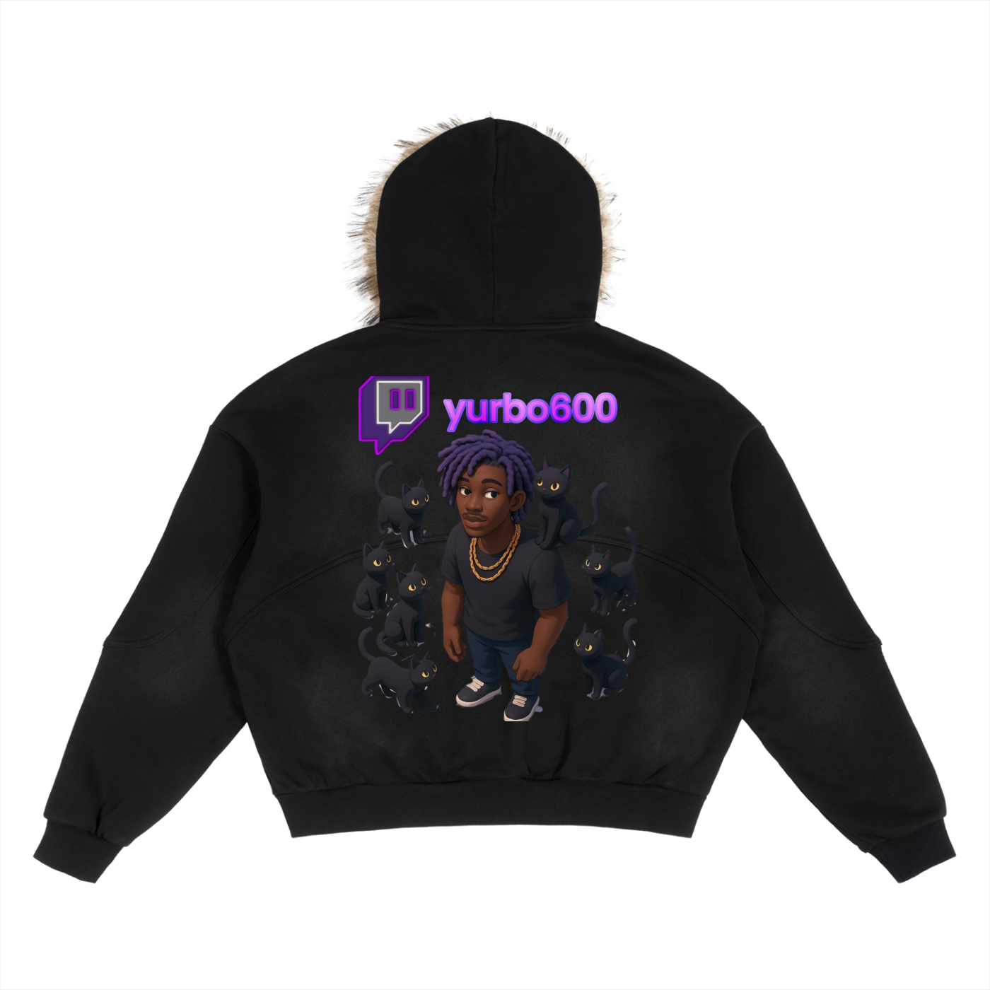 Sun Fade Boxy Detachable Fur Hoodie
