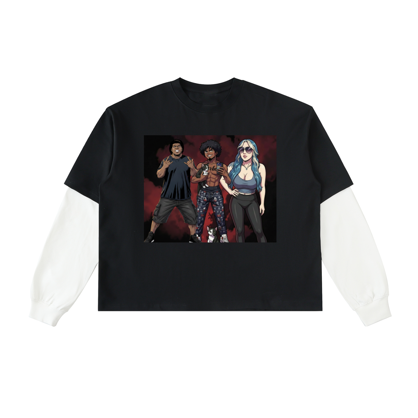Layered Contrast Sleeve Cotton T-Shirt