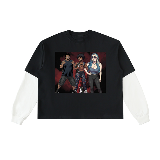 Layered Contrast Sleeve Cotton T-Shirt