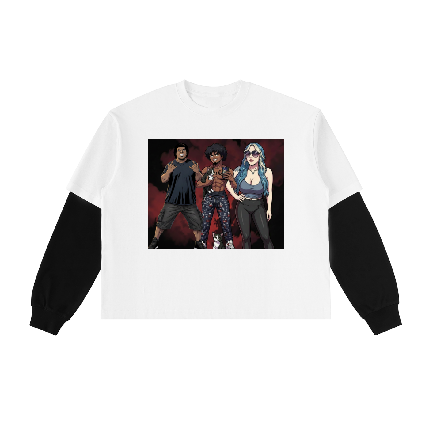 Layered Contrast Sleeve Cotton T-Shirt