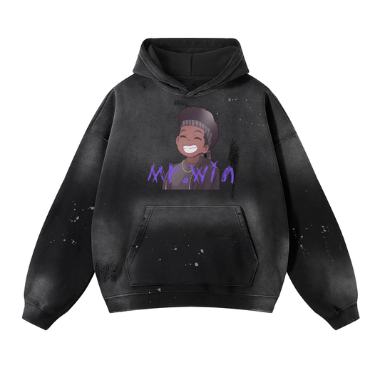 Vintage Washed Frayed Fleece Hoodie